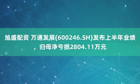 旭盛配资 万通发展(600246.SH)发布上半年业绩，归母净亏损2804.11万元